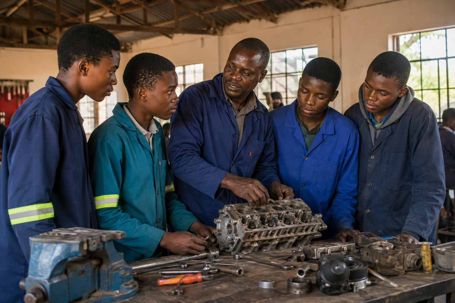 Young Zimbabwean boy smiling and learning